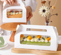 Boîte à emporter en papier jetable pour boulangerie avec fenêtre et poignée, boîte d'emballage alimentaire personnalisée pour gâteaux, pâtisseries et desserts