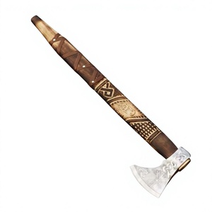 Hacha de Damasco con mango de madera dura y cabeza de acero estriado para cortar leña al aire libre, acampar. Hacha de fabricación OEM en venta. - Product Image 1