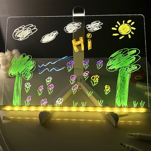 Pizarra de Dibujo Infantil Transparente con Iluminación LED Acrílica de la Marca JC, Borrable, para Dibujar a Mano, con Soporte y Pincel - Product Image 4