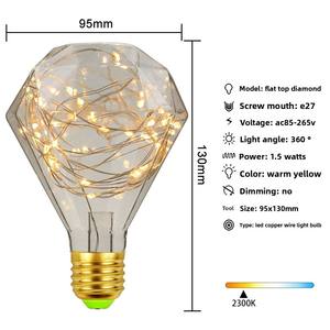 Lámpara de Alambre de Cobre con Bombilla Edison, Luces Decorativas de Navidad LED que Funcionan con Pilas, Iluminación de Cristal - Product Image 3
