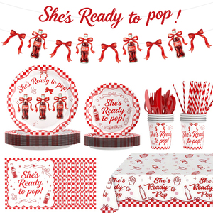 Ensemble de vaisselle et de serviettes « Shes Ready to Pop » pour l'annonce de grossesse et les fournitures de fête pour nouveau-né - Product Image 1