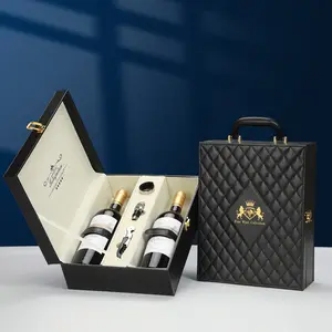 Fashion orange handle wine Glass Packaging Box Wine Bottle Storage Carrying Display Case Leather Red Wine 2 Bottles Accept