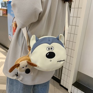 Summer Crossbody Bag For Women Round Canvas Cartoon Puppy Zipper Shoulder Bag Everyday Outfits Cell Phone Pouch - Product Image 4