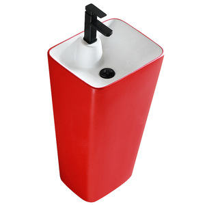 Red Pedestal Ceramic Bathroom Sink Rectangular Floor Standing <b>Single</b> Hole Glossy Finish - Product Image 5