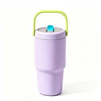 Tasse isotherme sous vide avec poignée et couvercle à clapet, mug de voyage pour café, thé, eau, compatible porte-gobelet de voiture