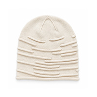 Bonnet en tricot plissé texturé à rayures horizontales pour femme, style décontracté et froncé, idéal pour l'hiver