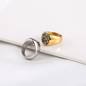 yunnique Fashion <b>Rings</b> <b>Titanium</b> Steel 18K Gold Plated Speckled Stone Wide Face Unisex Gift Jewelry - Product Image 2