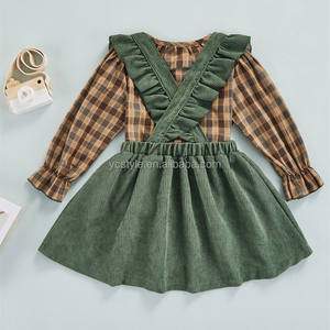 Utumn IDS irirl 2 Pieces UIT oddler ababy laid An ollar ONG leeve hirhirt OP + IGH iaist orduroy ususpender kirkirt - Product Image 4