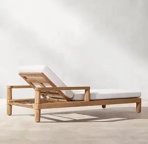 Modern Outdoor Furniture Wooden Teak Sun Loungers Day Bed Hotel Patio Garden Wood Teak Beach Bed Italian Lounge Sunbed Chaise