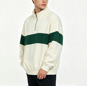 Sudadera Personalizada de Dos Colores con Cierre de Cremallera 1/4, Logotipo Bordado Personalizado al por Mayor, Sudadera de Algodón con Bloques de Color para Hombre - Product Image 2