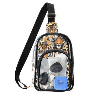 Sac messager transparent en PVC pour femme, imprimé tigre, sac bandoulière, sac de poitrine à fermeture éclair pour usage quotidien - Product Image 1