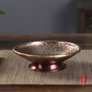 Purple Copper Wood Grain Gold Teapot Stand Handmade Hammered Round Tea Tray For Afternoon Tea - Product Image 2
