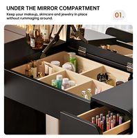 Coiffeuse moderne noire à LED avec coffre de rangement pour maquillage et coiffure, idéale pour chambre, appartement, salle de bain, hôtel