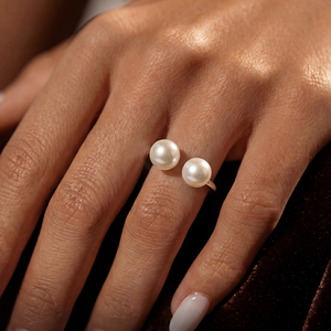 Adjustable Copper Double Freshwater Pearl <b>Open</b> Cuff <b>Ring</b> Minimalist Bypass Pearl Jewelry for Women Daily Wedding Gift - Product Image 5