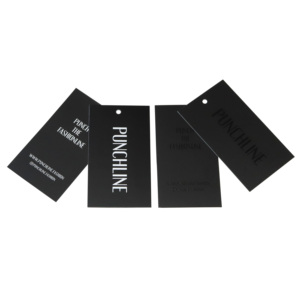 Custom high quality black cardboard paper hang tag with printed white UV LOGO for clothes garment luggage wig shoe swing tags - Product Image 6