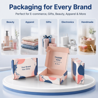 Boîte d'expédition pliable en carton ondulé en papier kraft personnalisé avec gaufrage, bande auto-adhésive et logo pour emballage cadeau et artisanat