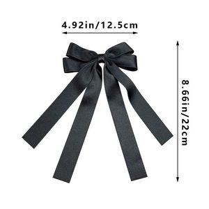 Qianji jepit rambut ekor panjang simpul ganda, jepit rambut Satin pita halus warna Solid klip rambut bebek - Product Image 6
