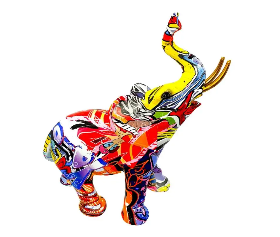 polyresin elephant sculpture Colorful Graffiti Art Modern Large Statue for Kitchen Office