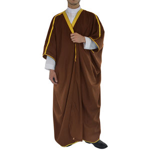 Bufandas marroquíes omaníes para dormir, tela de poliéster hilado de algodón para hombres, diseño Thobe musulmán Kurta para hombres, capa Bisht negra - Product Image 4