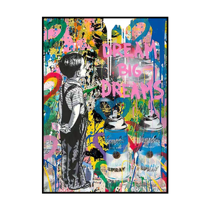 Poster su Tela 100X70CM <span class=keywords><strong>Arte</strong></span> Moderna Deco Graffiti Stradali Ragazzo con Grandi Sogni Design Artistico da Parete Spedizione Diretta - Product Image 1