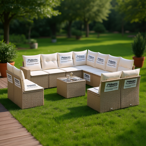Conjunto de Sofás Modulares de Jardín Plubabe en Ratán Sintético Beige, Muebles de Exterior para 10 Personas, Diseño Contemporáneo - Product Image 2