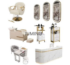 Ensemble de mobilier de salon de coiffure de luxe noir et or, équipement de beauté, chaise de barbier, chaise de manucure et miroir à vendre - Product Image 5