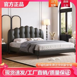 Cama Italiana Minimalista de Cuero Genuino, Cama Matrimonial Moderna, Cama de Lujo para Recámara Principal, Cama Grande Negra con Diseño de Ondas - Product Image 5