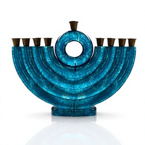 Ménorah en résine bleue, Hanouka, Noël, dorée en relief, bicolore, faite à la main, durable, de luxe, décoration de maison, centre de table, bougie - Product Image 1