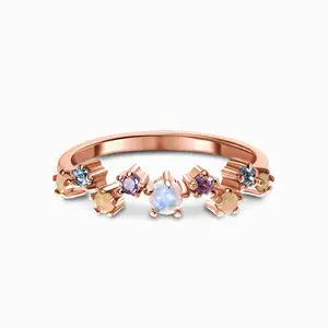 Rose Gold Plating 925 Sterling Silver Blue Topaz Amethyst Jewelry Natural Opal Moontone Ring