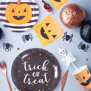 Juego de <span class=keywords><strong>vajilla</strong></span> de personalización de tema de Halloween sirve 8 patrón de calabaza lindo completo incluye 7 "/9" platos de papel vasos servilletas - Product Image 4