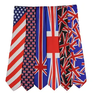 Custom Exquisite Finely Processed USA America The United State US UK Polyester American Flag Tie For Showing
