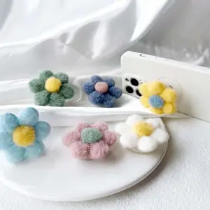 Suporte de celular de pelúcia dobrável, suporte de telefone de pelúcia fofo com seis pétalas da flor da coréia