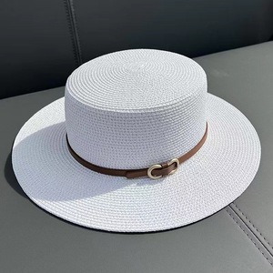 <strong>Flat</strong> Top <strong>Caps</strong> With Leather Strap Hot Sale Super Quality <strong>Summer</strong> Panama Straw Hat - Product Image 2