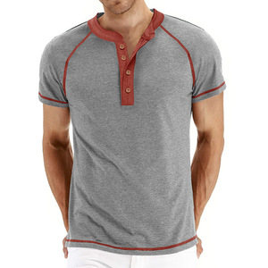T-shirt d'été à manches courtes et à col rond pour hommes Chemise Henley Body Shirt Color Blocking <span class=keywords><strong>Top</strong></span> - Product Image 6