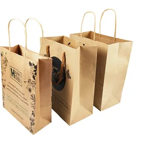 Sencai-bolsas de papel kraft reciclables, respetuosas con el medio ambiente, baratas, con tu propio logotipo, para compras de verduras, comida para llevar