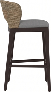 Wood Backless Bar <b>Stool</b> Fabric <b>Seat</b> Rope Wrapped Backrest Upholstered Counter Chair for Hotel Living Room - Product Image 2