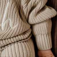 Kinder Extra Dickes Strickset 2-teilig Gerippte Verdickte Strickpullover und Hosen Unisex Übergroßes Strick-Top-Set für den Winter