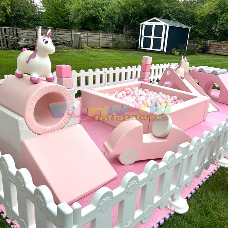 Party outdoor indoor soft play equipment white pink playground kids soft play set for party equipment