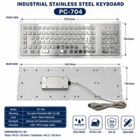 Clavier industriel en acier inoxydable étanche IP65 personnalisé PC-704, 104 touches USB PS/2 pour kiosque médical, console de machine CNC