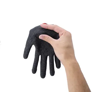 10G 5 Threads Red Polyester-Cotton Black Latex Crinkle Coated Finish Latex Working Gloves
