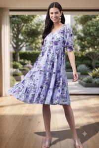 Women's Floral Print Midi <b>Dress</b> Elegant Square Neck Puff Sleeve Tiered Casual Summer <b>Dress</b> Boutique Fashion Style for Women - Product Image 4