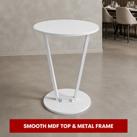 Mesa de Bar Redonda Blanca con Tapa de MDF y Estructura Metálica, Mesa Comercial para Bistro, Cafetería, Hotel y Restaurante