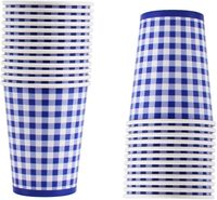 Articles de fête en gingham bleu et blanc, assiettes en papier jetables, serviettes, gobelets, nappe, bannière pour fête d'anniversaire, pique-nique, barbecue