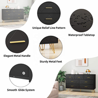 Commode de luxe en bois massif noir à 7 tiroirs avec poignées dorées, panneau MDF, meuble de rangement moderne pour chambre à coucher