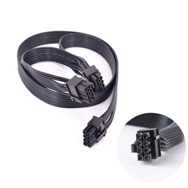 60cm Black PCI Express 8pin Dual 6+2Pin Supply PCIE 8 Pin 1 To 2 Spliter Power Graphics Module Cable
