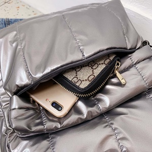Mochila Acolchada de Nailon Ligero Metálico Plateado con Patrón Lichee, Cierre de Cremallera, Resistente al Agua, para Uso Diario, Moda Femenina - Product Image 6