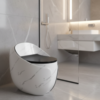 WC monobloc Tornado Super Jet à chasse siphonique, en céramique marbrée, à poser au sol, forme œuf, avec ligne noire, pour salle de bain