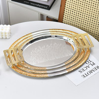 Ensemble de 3 plateaux ovales de luxe en or avec deux poignées pour hôtels, restaurants, collations, fruits, rangement de bijoux, décoration de la maison