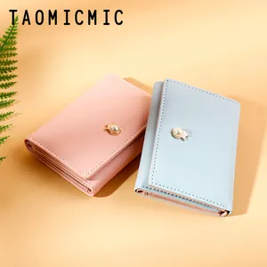 TAOMICMIC customized logo China manufacturer women pu leather wallet women cute preppy style ladies' short purse