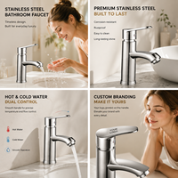 Robinet de lavabo en acier inoxydable à montage sur plan, eau chaude et froide, pour salle de bain, idéal pour les projets – Vente directe usine